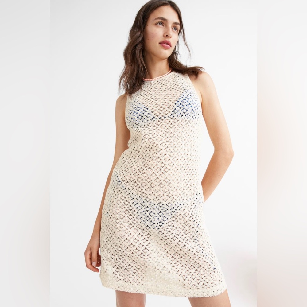 H&M Crochet-Look Sleeveless Dress / Swim Cover Up, Cream